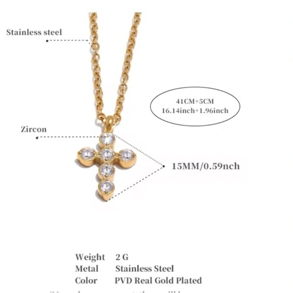 Anthropologie Barbara Cross Gold Stainless Steel Waterproof Necklace - Picture 9 of 10